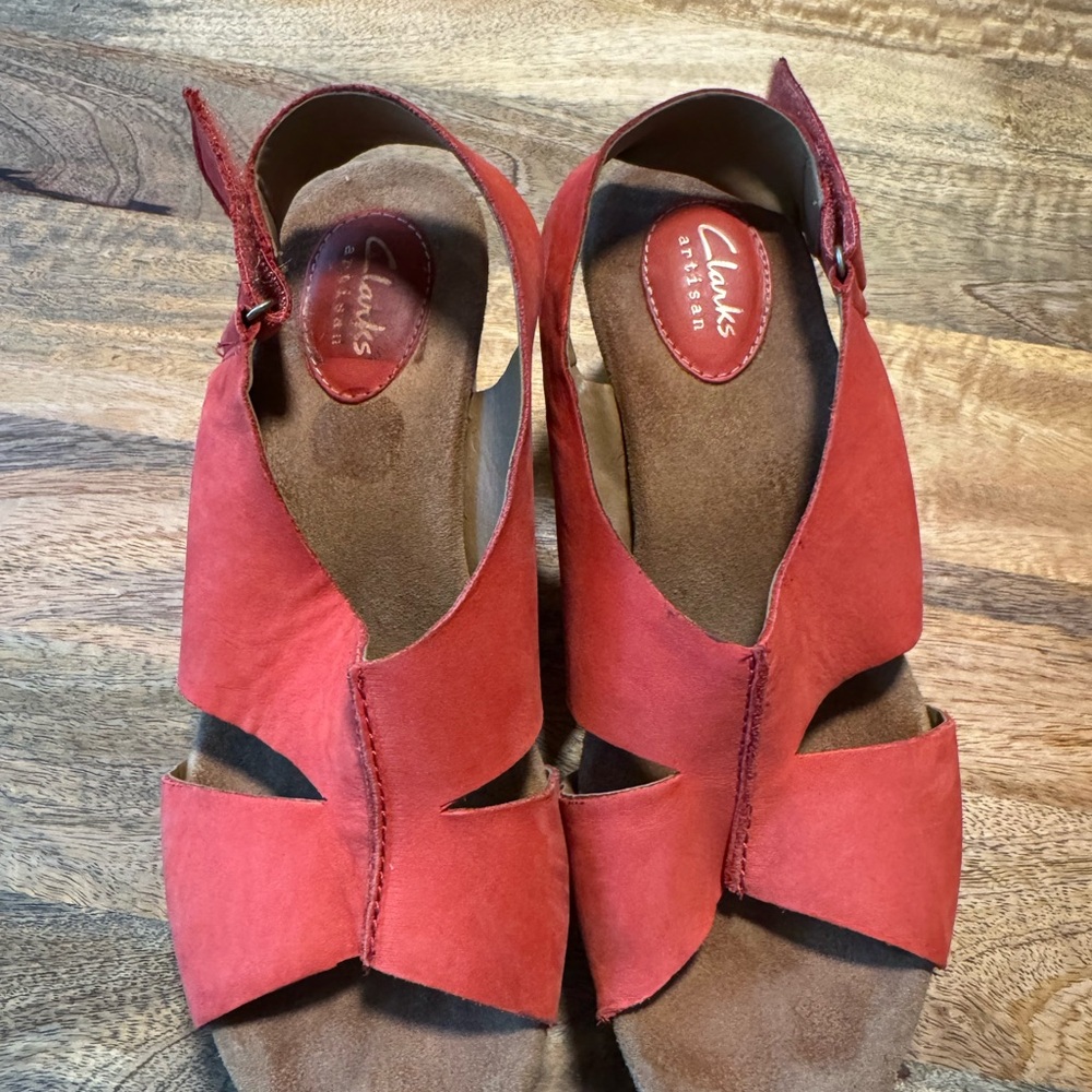 Clarks Women's Red Sandals Wedges
